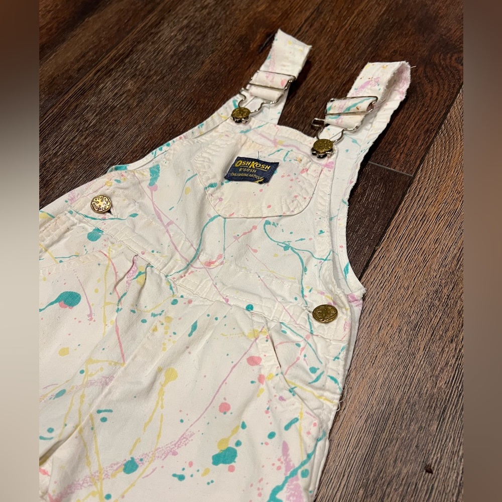 Vintage 80s Oshkosh Vestbak pastel paint splatter overall